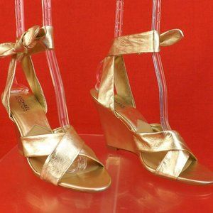 Michael Kors Leather Gold Wedge Heel Sandal 8